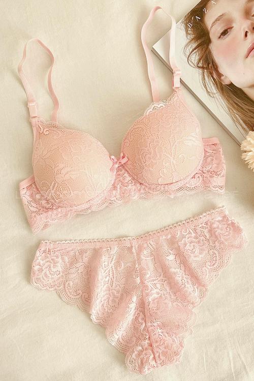 Lamelif Dantelli Destekli Sütyen Takım Toz Pembe Renk