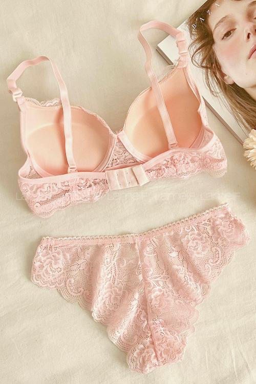 Lamelif Dantelli Destekli Sütyen Takım Toz Pembe Renk