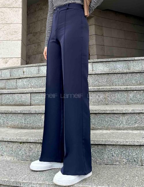 Lamelif Çımalı Bol Paça Pantolon Lacivert
