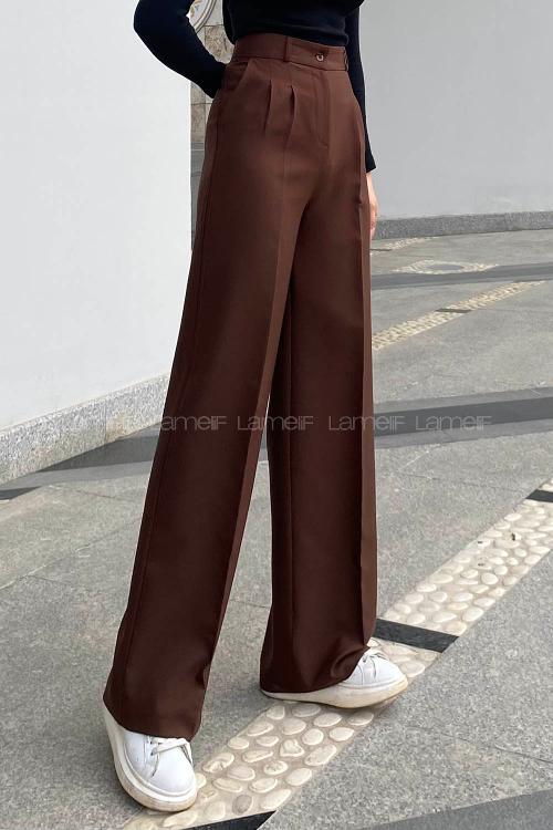 Brown Cotton Fabric High Waist Comfortable Pants