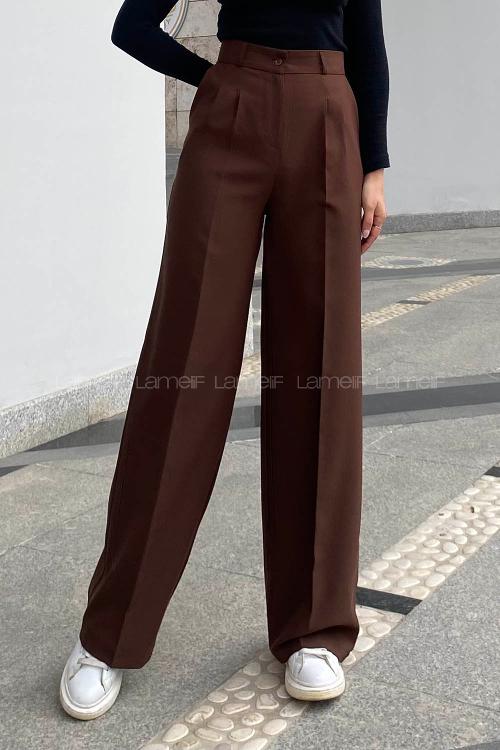 Brown Cotton Fabric High Waist Comfortable Pants