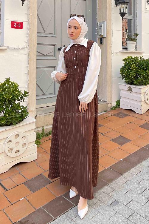 Brown Shirt Collar Cotton Dresess