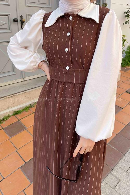 Brown Shirt Collar Cotton Dresess