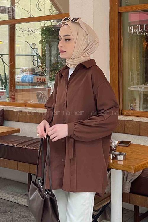 Lamelif Kol Detaylı Gömlek Acı Kahve
