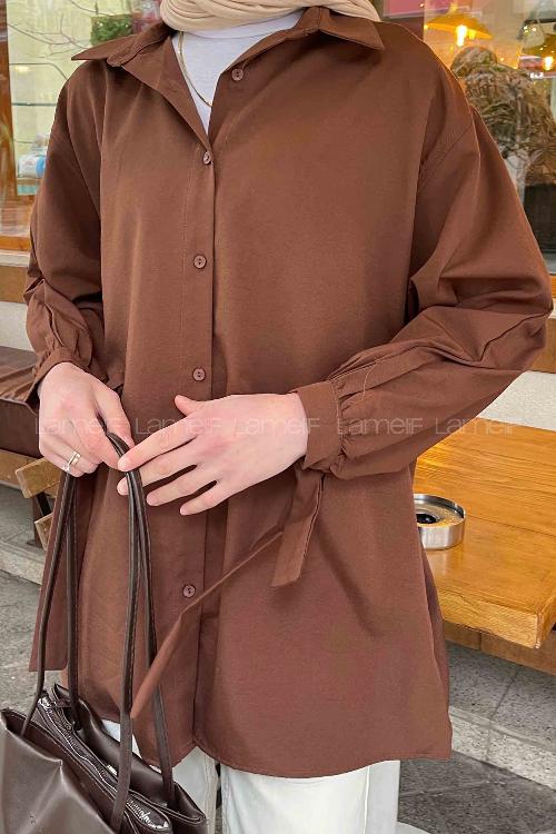 Lamelif Kol Detaylı Gömlek Acı Kahve