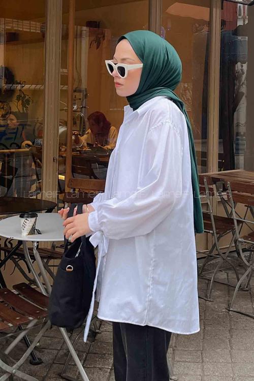Lamelif Kol Detaylı Gömlek Beyaz