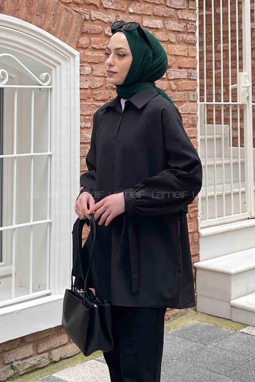Lamelif Kol Detaylı Gömlek Siyah