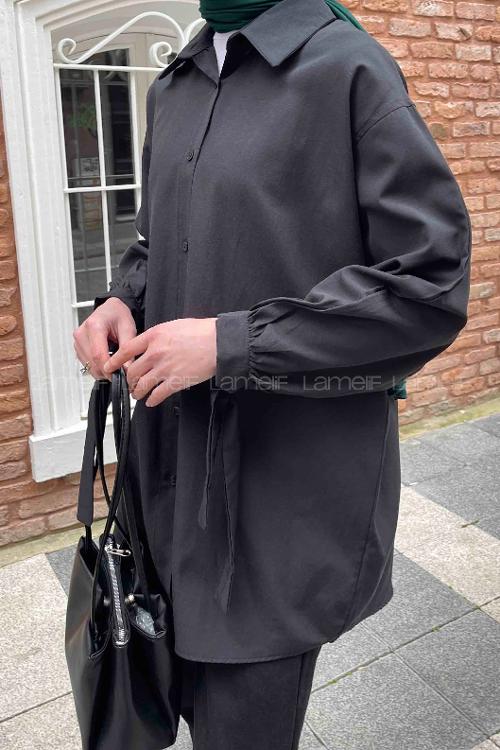 Lamelif Kol Detaylı Gömlek Siyah