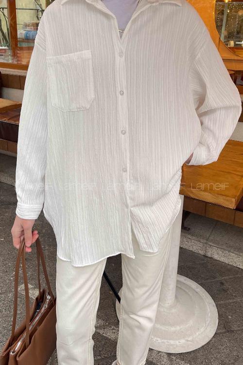 Lamelif Kraşlı Gömlek Beyaz