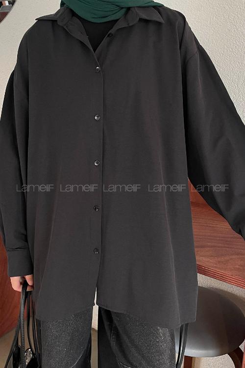 Lamelif Oversize Gömlek Siyah