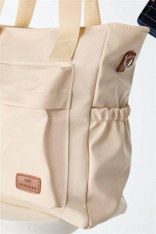 Lamelif Büyük Boy Saten Kumaş Salaş Omuz Çantası Krem