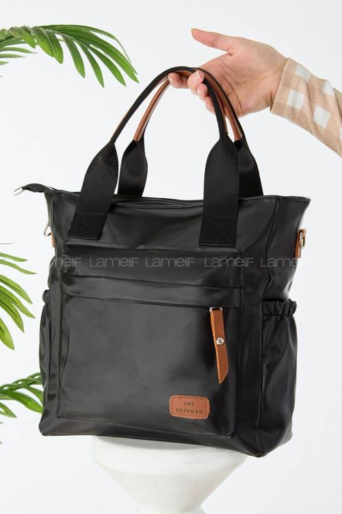 Lamelif Büyük Boy Saten Kumaş Salaş Omuz Çantası Siyah