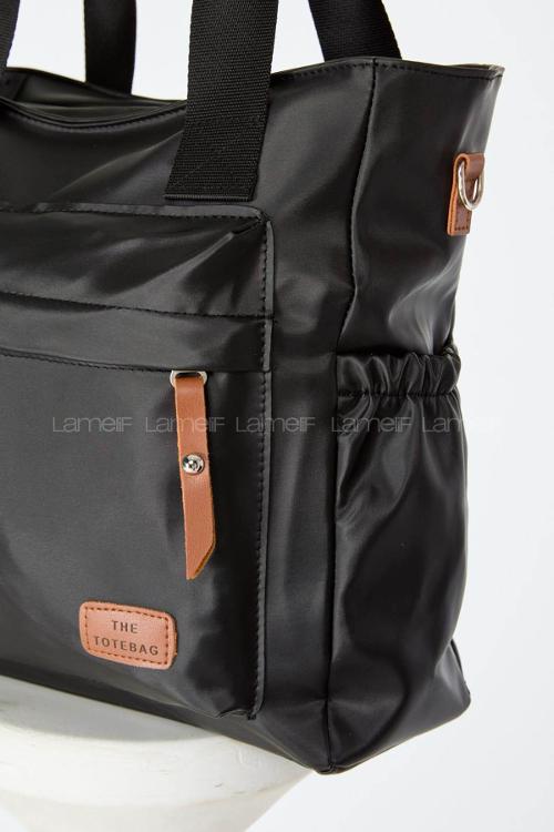 Lamelif Büyük Boy Saten Kumaş Salaş Omuz Çantası Siyah