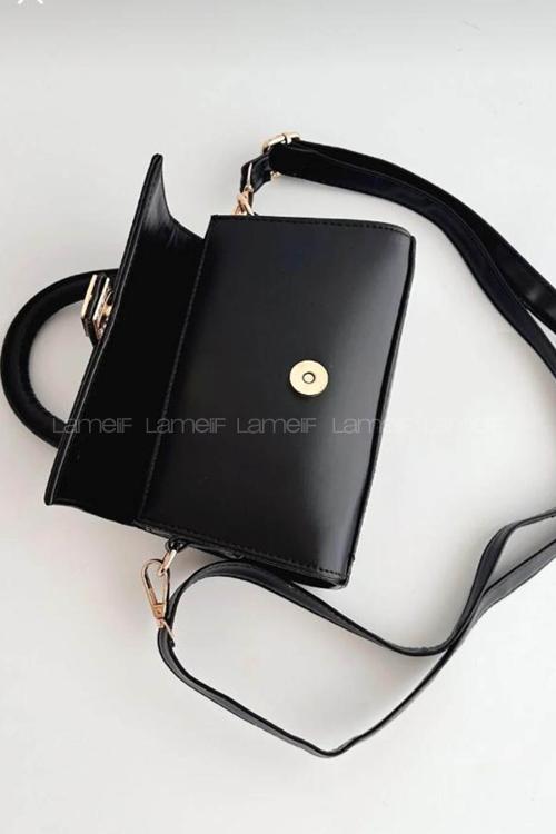 Lamelif Ruby Model Mini Üstten Ayarlanabilir Yan Askılı Kapaklı Çanta Siyah