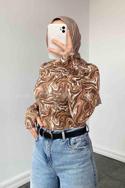 Lamelif Eldiven Detaylı Body Karamel