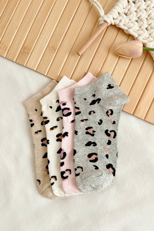 Lamelif Leopar Desen Patik Çorap
