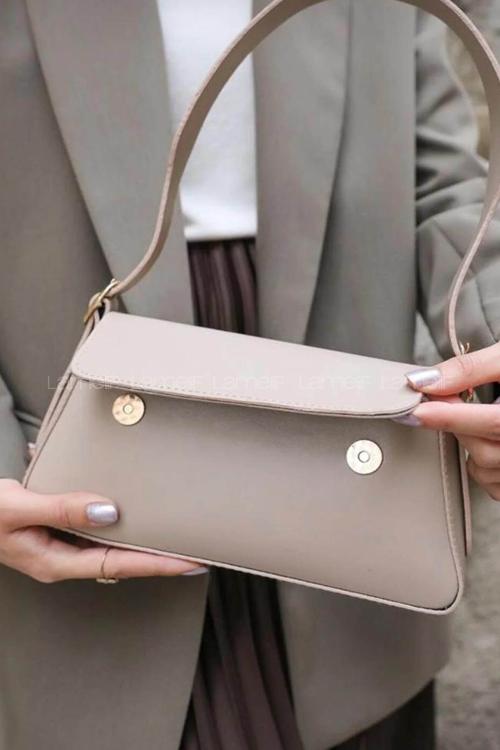 Lamelif Deri Görünümlü Omuz Çantası Kadın Vizonrengi