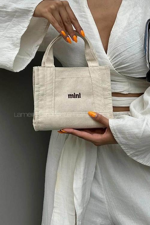 Lamelif Kanvas Mini Kadın Çanta Krem