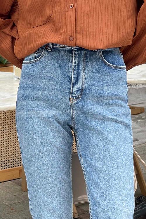 Lamelif Kesik Paça Fit Jean Açık Mavi