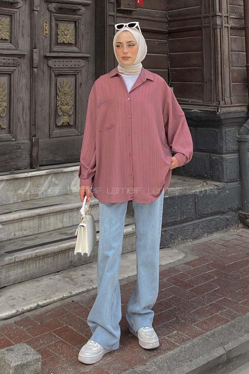 Lamelif Kraşlı Gömlek Gül