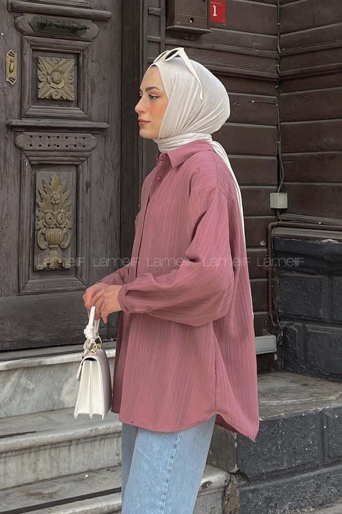 Lamelif Kraşlı Gömlek Gül