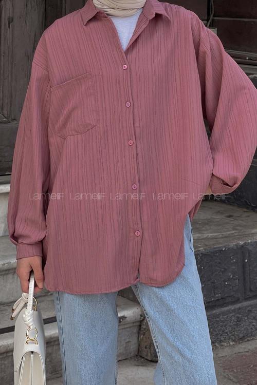 Lamelif Kraşlı Gömlek Gül