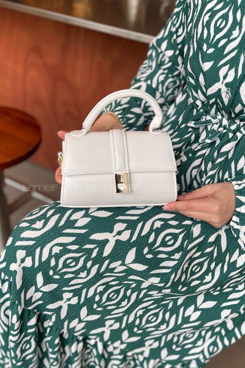 Lamelif Ruby Model Mini Üstten Ayarlanabilir Yan Askılı Kapaklı Çanta Beyaz