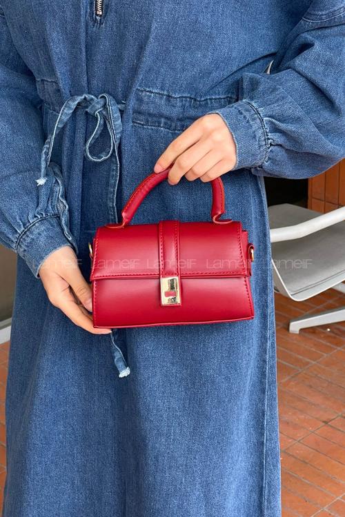 Lamelif Ruby Model Mini Üstten Ayarlanabilir Yan Askılı Kapaklı Çanta Bordo
