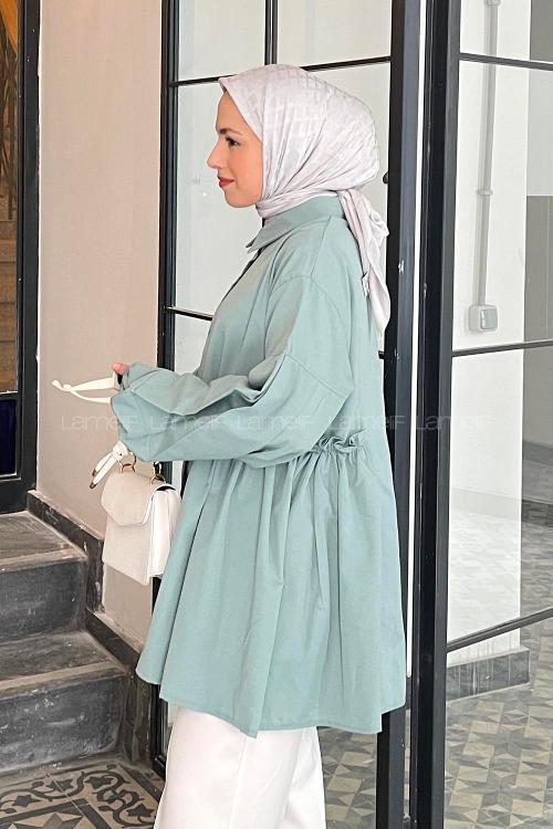 Plum Green Shirt Collar Linen Tunic