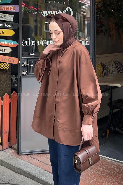 Lamelif Manşeti Biyeli Tunik Acı Kahve