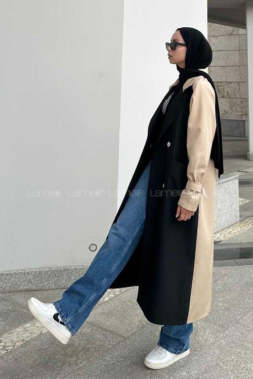 Lamelif Retrica İki Renk Trençkot  Bej