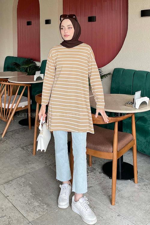 Brown With Milk Medium Crew Neck Half Arm Arm Cotton Fabric Printed T-shirt