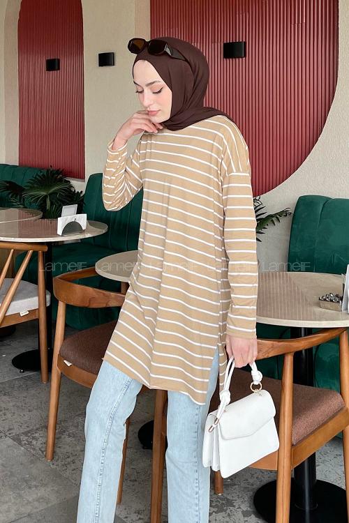 Brown With Milk Medium Crew Neck Half Arm Arm Cotton Fabric Printed T-shirt