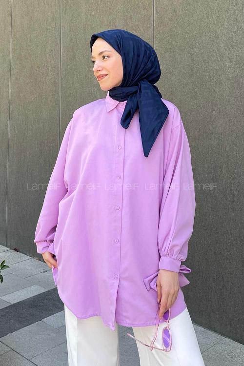 Lamelif Kol Detaylı Gömlek Lila
