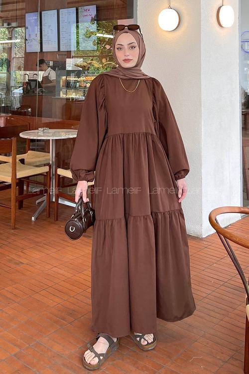 Bitter Brown Crew Neck Cotton Printed Dresess