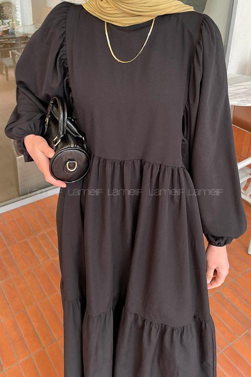 Black Crew Neck Cotton Printed Dresess