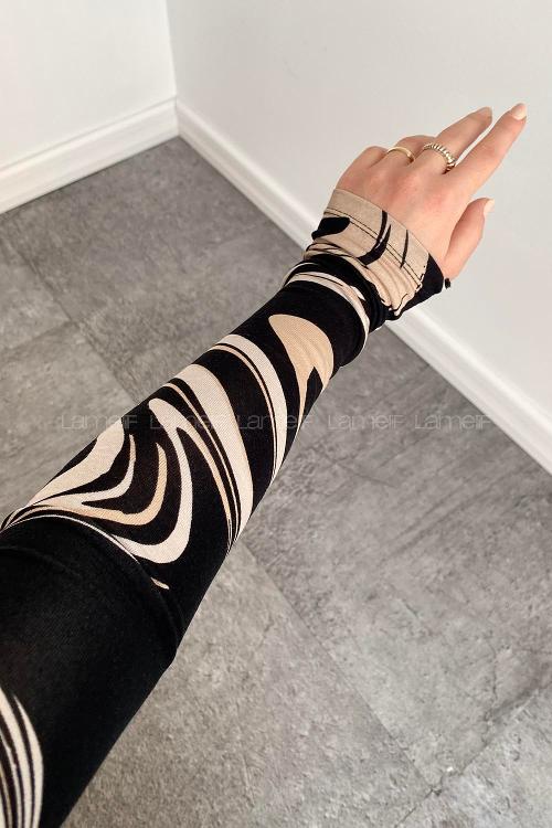 Lamelif Bisiklet Yaka Dalga Desen Body Bej