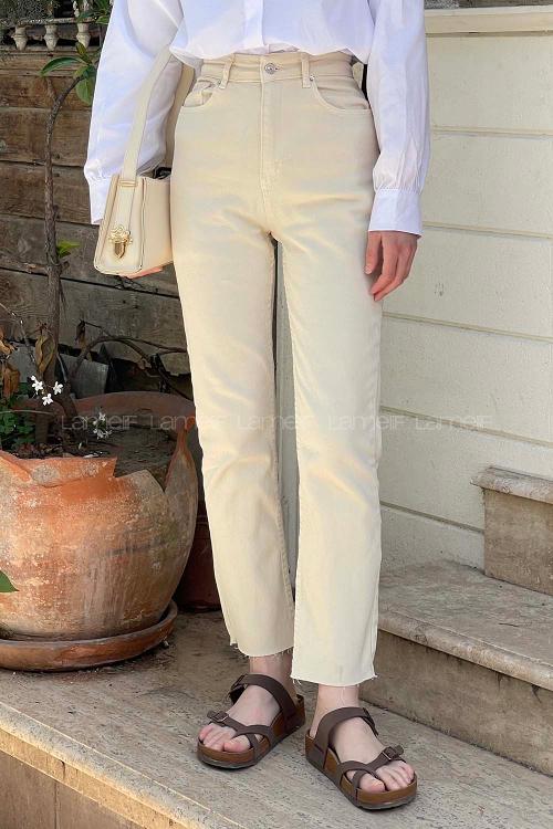 Cream Denim Normal Waist Denim Pants