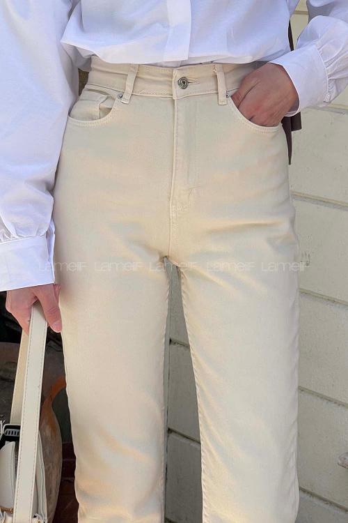 Cream Denim Normal Waist Denim Pants