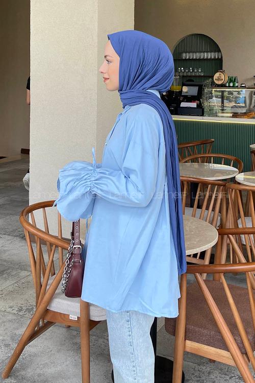 Lamelif Kol Tünel İp Detaylı Gömlek Bebe Mavisi