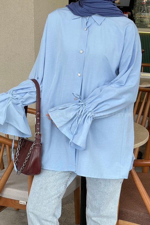 Lamelif Kol Tünel İp Detaylı Gömlek Bebe Mavisi