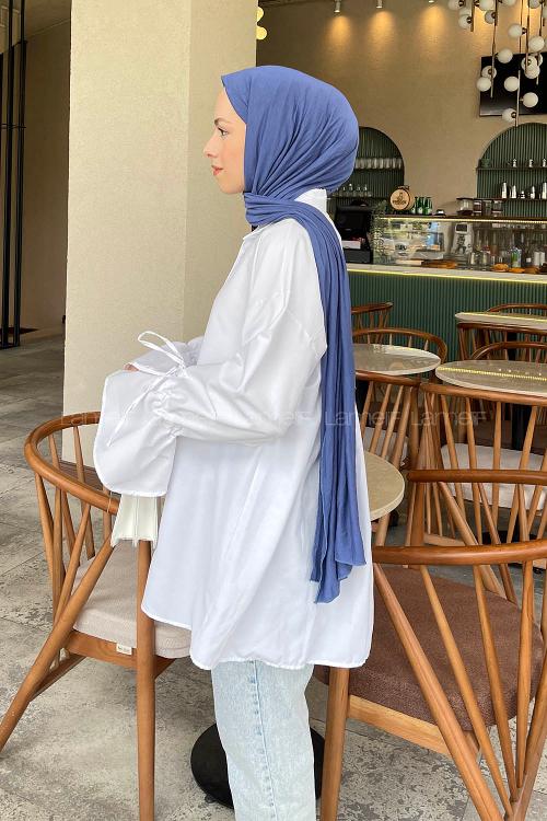 Lamelif Kol Tünel İp Detaylı Gömlek Beyaz