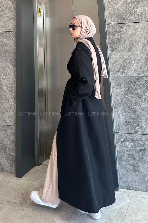 Lamelif Against Omuz Apoletli Trençkot Siyah