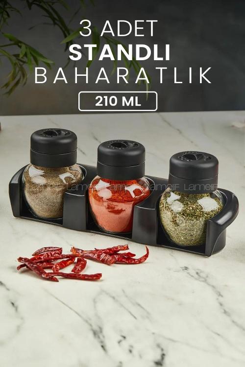 Lamelif 3 lü Standlı Tombul Baharatlık Takımı 210 ML - Baharatlık Seti
