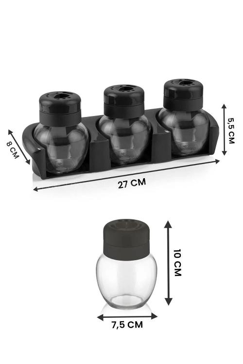 Lamelif 3 lü Standlı Tombul Baharatlık Takımı 210 ML - Baharatlık Seti