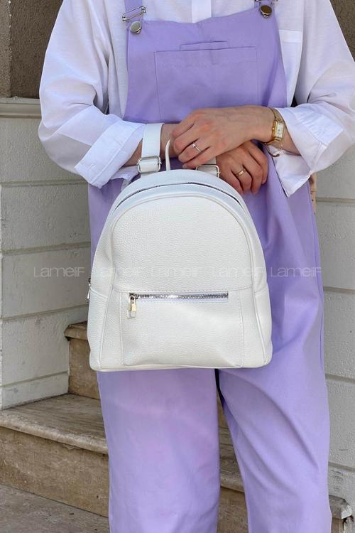 Lamelif İki Gözlü Suni Deri Sırt Çantası Beyaz