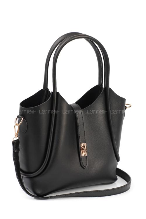 Lamelif Kilit Detaylı Kanguru El Ve Omuz Çantası Yavru Çantalı Kadın Siyah