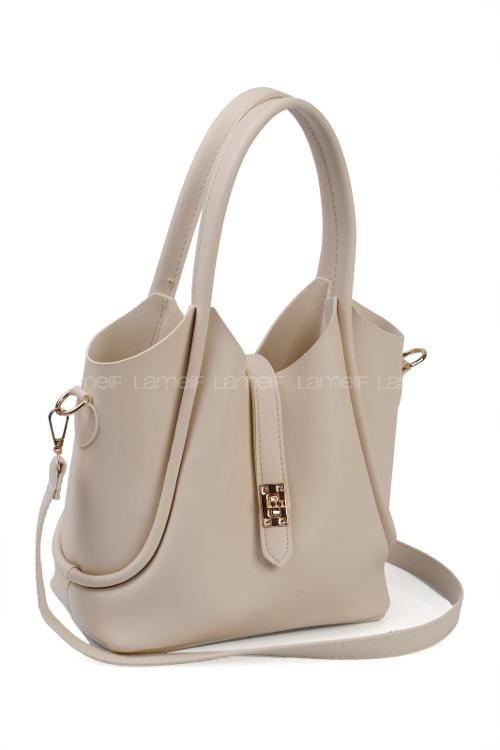 Lamelif Kilit Detaylı Kanguru El Ve Omuz Çantası Yavru Çantalı Kadın Vizonrengi