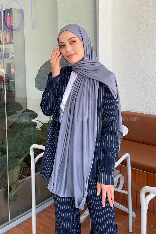 Lamelif Koyu Gri Penye Şal