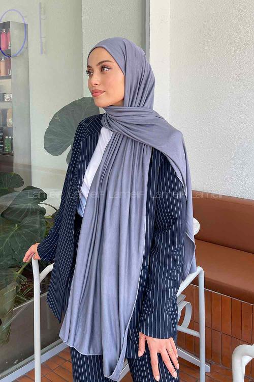 Lamelif Koyu Gri Penye Şal